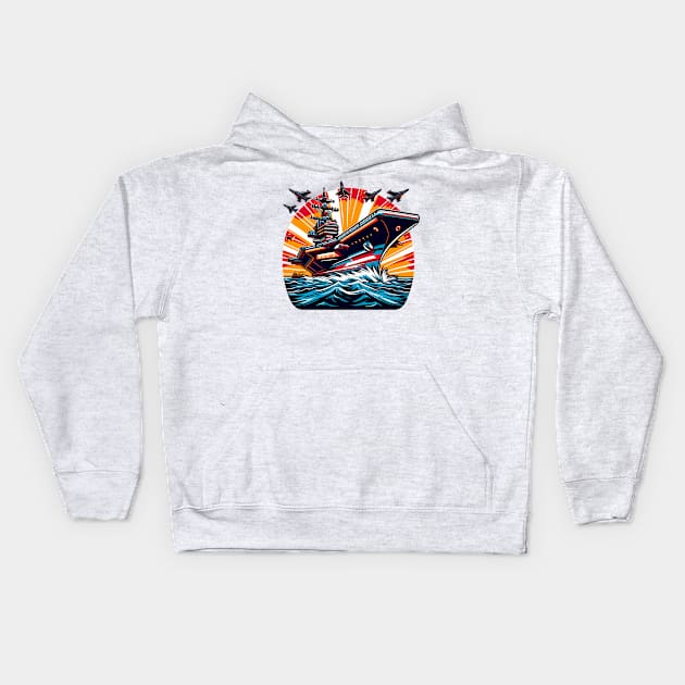 Aircraft Carrier Kids Hoodie by Vehicles-Art